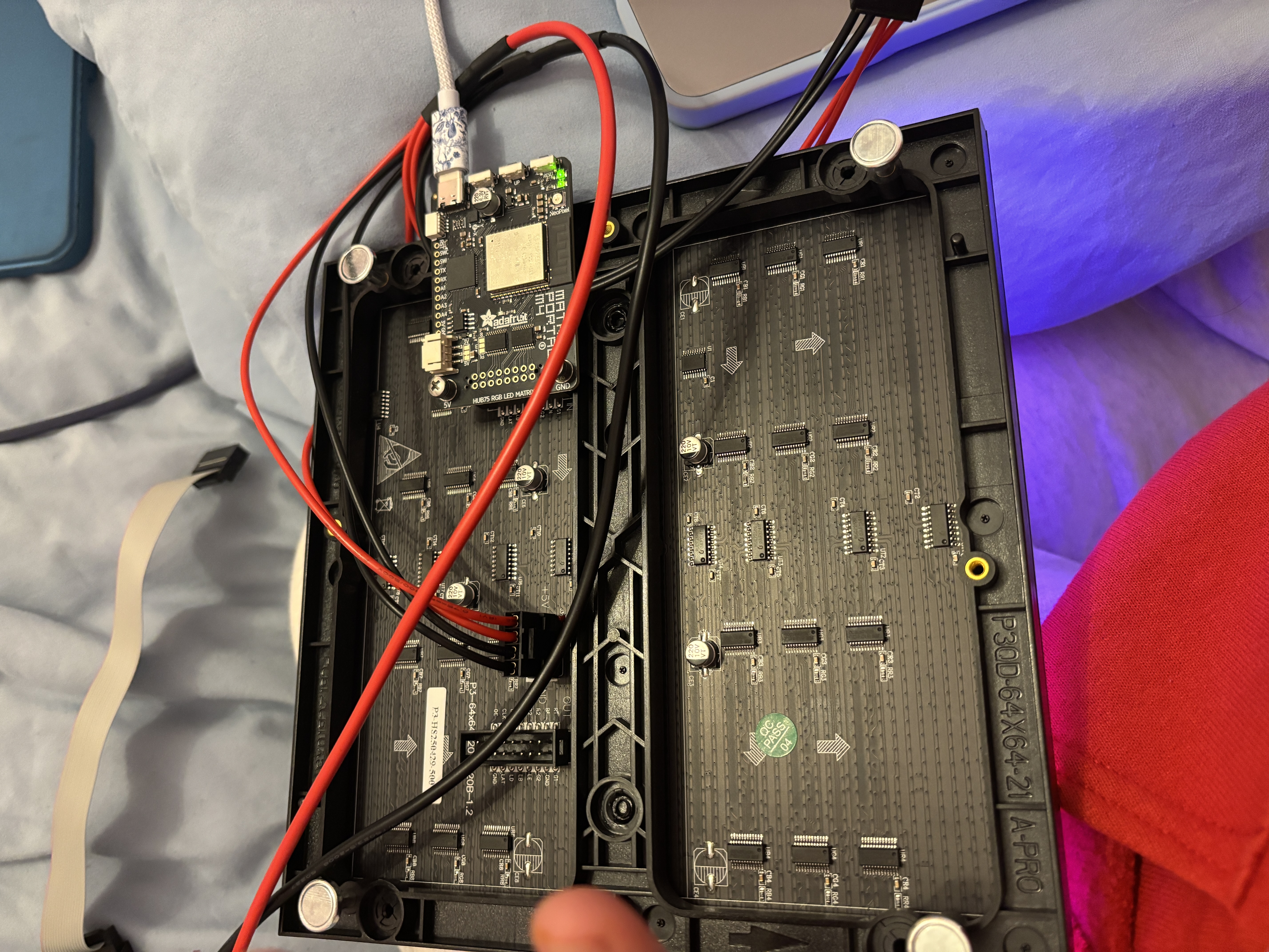 Ended up going back to having the matrix portal in to board and using an exteral plug as my power sourse (I did not have enough amp on my block but over came later) <div class='container'><iframe class='responsive-iframe' src='https://www.youtube.com/embed/tgbNymZ7vqY'></iframe></div>